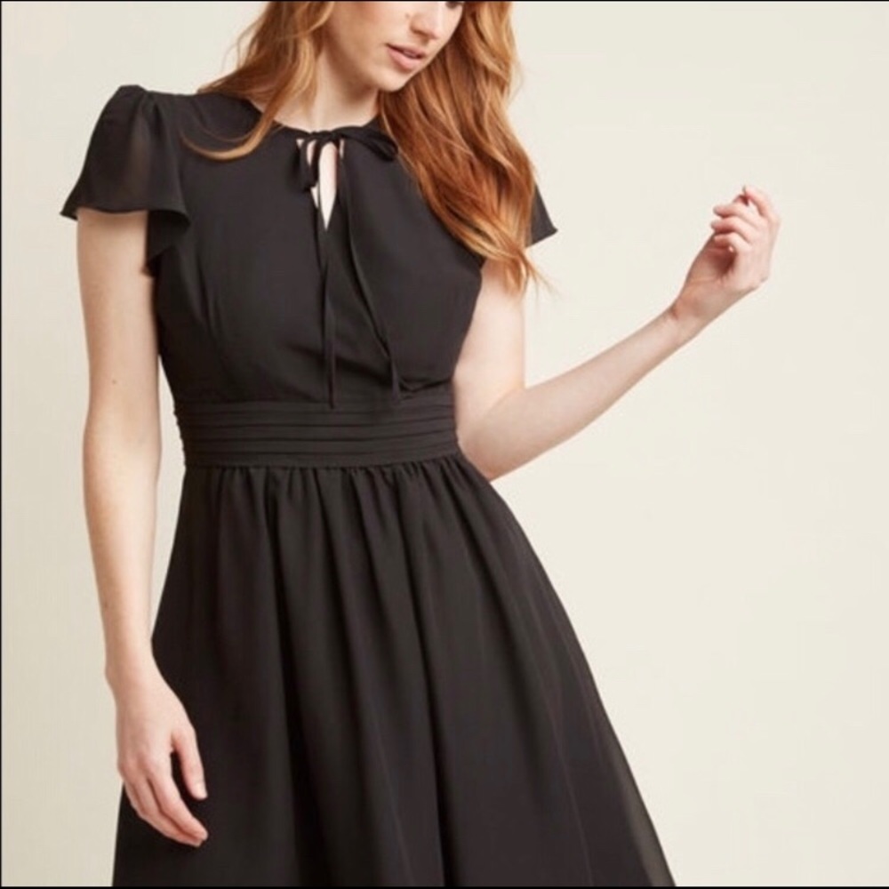 NEW Black A-Line Dress with Flutter Sleeves